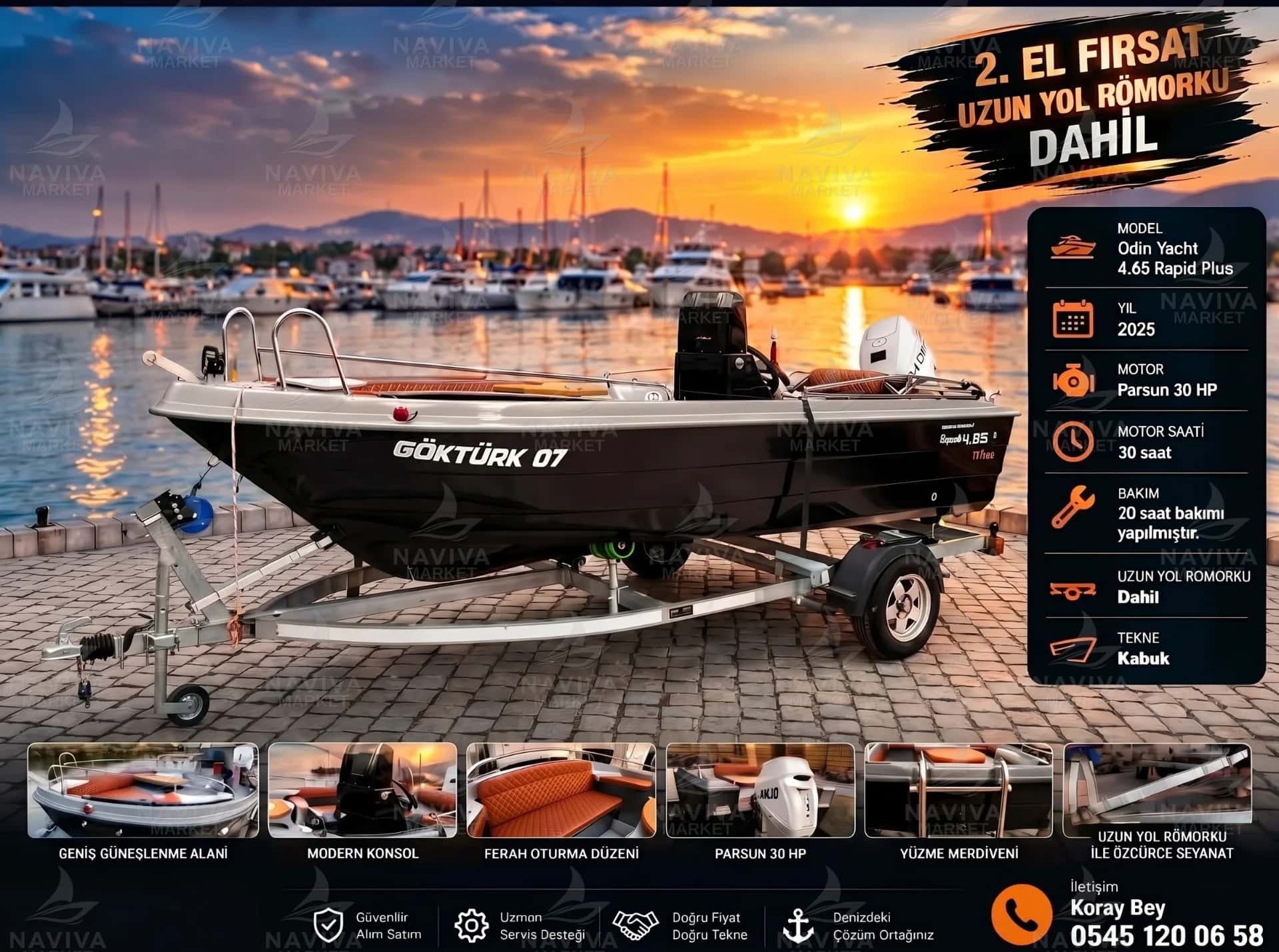 🚤 2. EL FIRSAT! ODIN YACHT 4.65 RAPID PLUS – UZUN YOL RÖMORKU DAHİL!